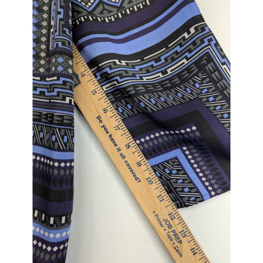 Chicos Blue Purple Geometric Tribal Print Split Neck Bubble Blouse 3/4 Sleeve - Picture 8 of 9
